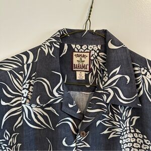 Tommy Bahama Silk Navy Hawaiian Pineapple Shirt Dry Cleaned Mens Medium